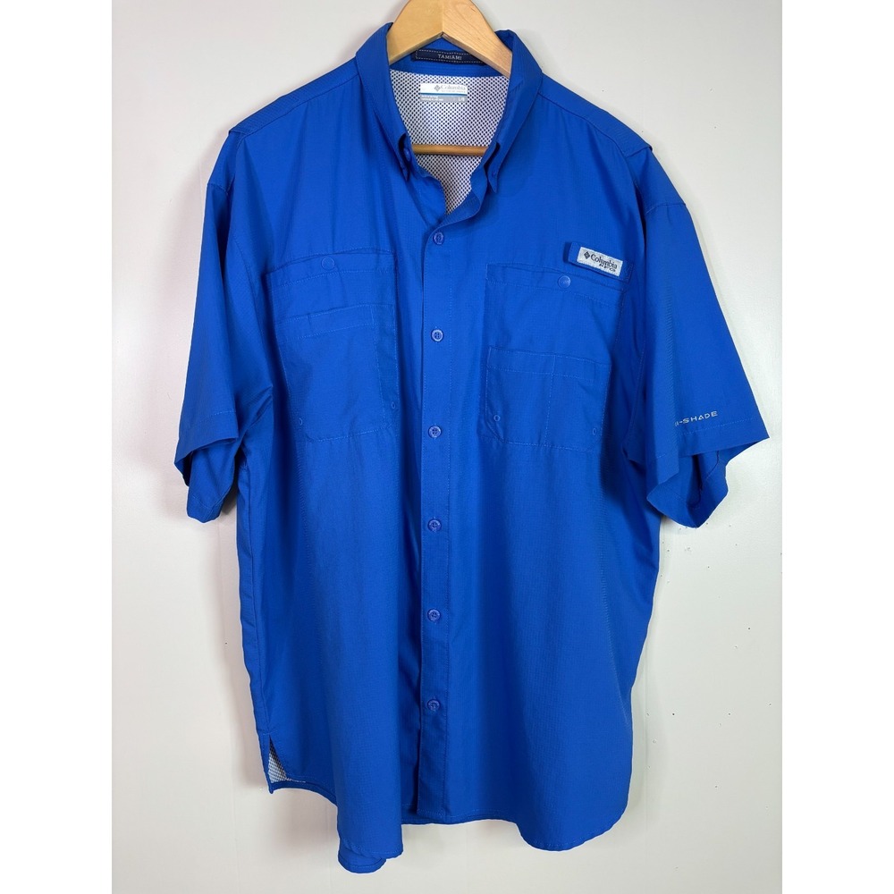 Columbia PFG Tamiami Shirt Large Blue Vented Outdoor Fishing Hiking Men's